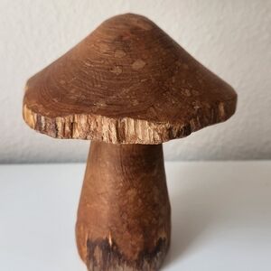Rustic Brown Wooden Mushroom Sculpture